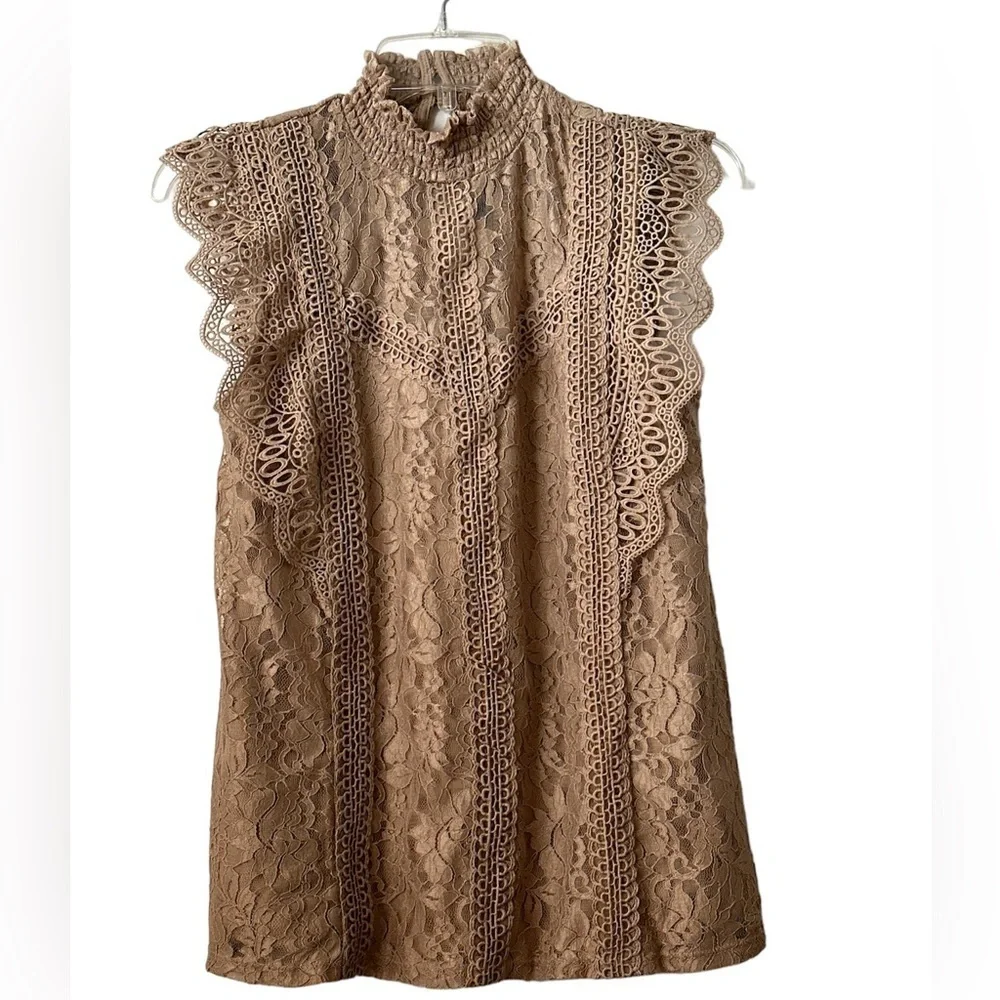 Cable & Gauge Lace Brown Sleeves Top Small BNWT